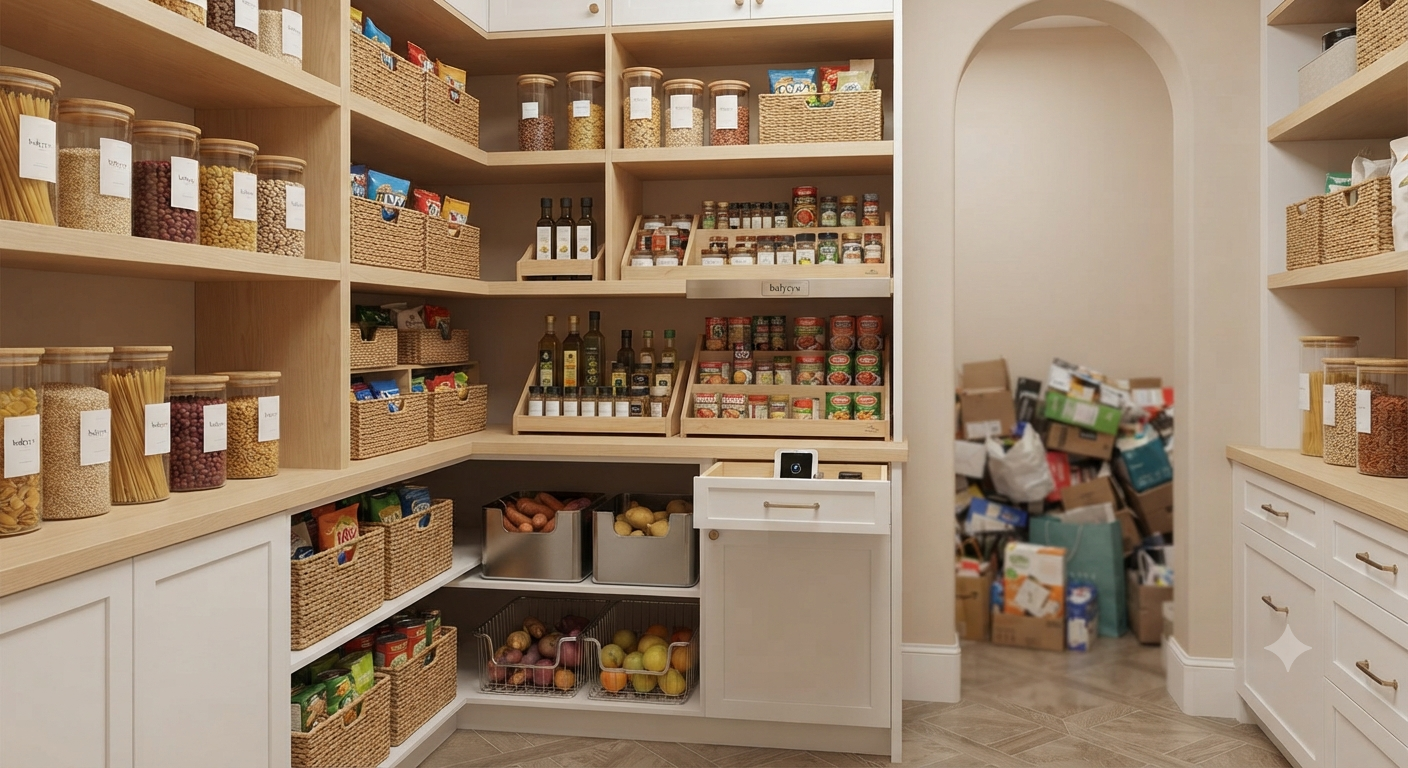 Organized pantry shelves
